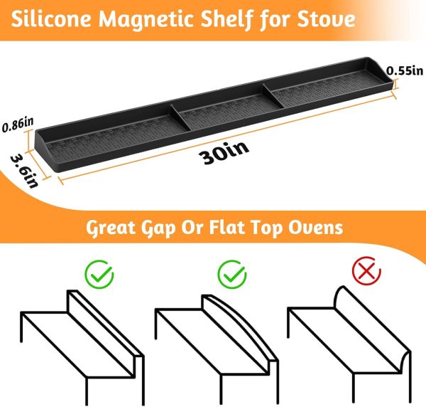 30 Inch Silicone Stove Top Shelf Magnetic for Kitchen Gadgets, Soft Flexible Strong Magnetic Heat Resistant Spice Rack Kitchen Organizer for Over Stove - Image 2