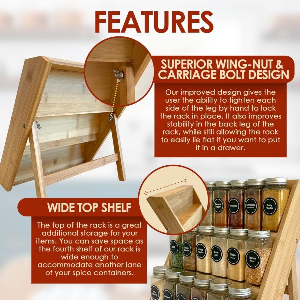 Bamboo Spice Rack and Organizer, 3-tier Seasoning Spice Jar Organizer, Excellent Tiered Wooden Spice Racks Free Standing for Cabinet Drawers and Countertop [Spice Jars Not Included] - Image 3