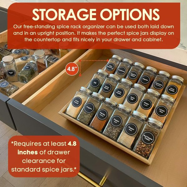 Bamboo Spice Rack and Organizer, 3-tier Seasoning Spice Jar Organizer, Excellent Tiered Wooden Spice Racks Free Standing for Cabinet Drawers and Countertop [Spice Jars Not Included] - Image 4