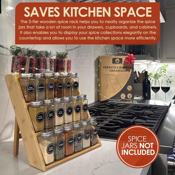 Bamboo Spice Rack and Organizer, 3-tier Seasoning Spice Jar Organizer, Excellent Tiered Wooden Spice Racks Free Standing for Cabinet Drawers and Countertop [Spice Jars Not Included] - Image 5